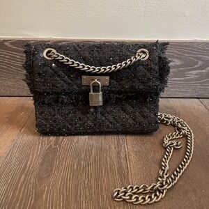 Kurt Geiger The Braxton Small Crossbody Purse Bag Black Sequin Tweed